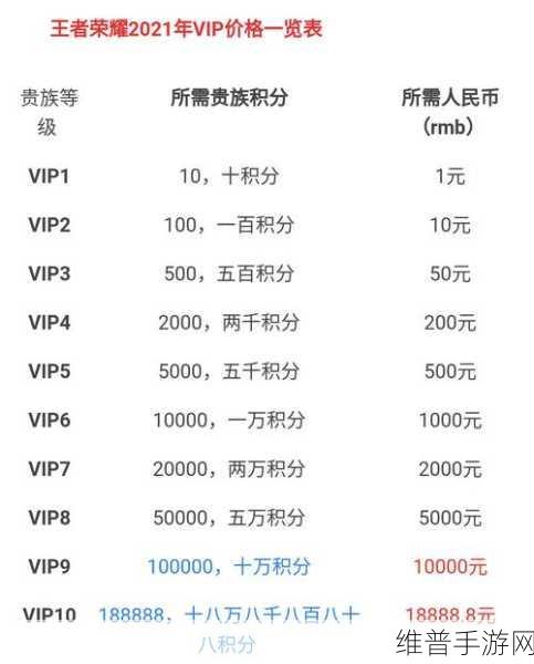 王者荣耀 VIP 等级价格全解析
