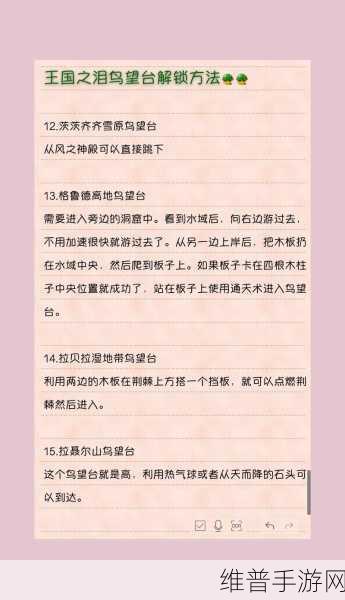塞尔达传说王国之泪，解锁撒哈斯拉平原鸟望台的全面攻略