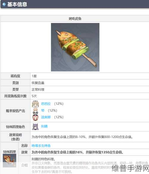 原神，轻松获取烤吃虎鱼菜谱秘籍