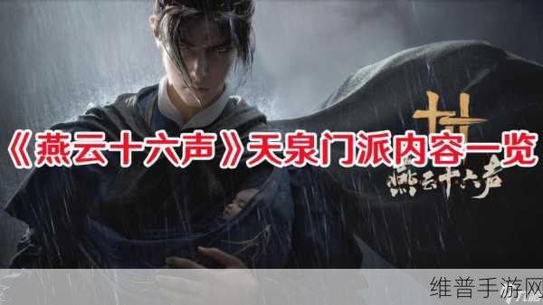 燕云十六声，天泉门派的奥秘与战斗精髓