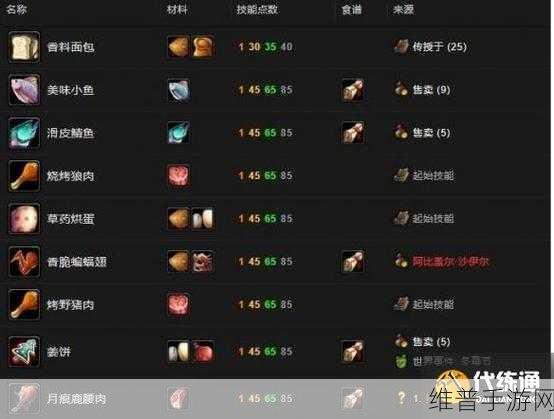 魔兽世界 WLK 烹饪 1-450 级速冲秘籍大公开