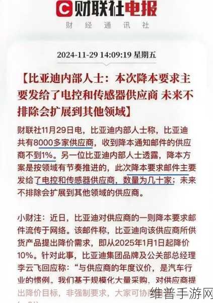 比亚迪降价风波对手游行业的启示，成本控制与供应链策略