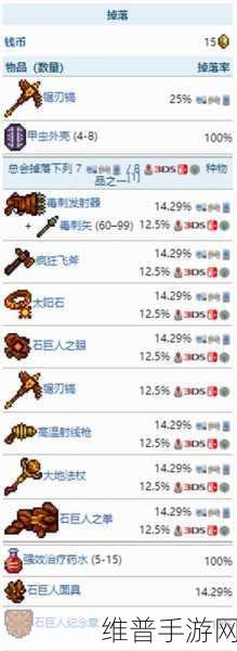 泰拉瑞亚手游攻略，揭秘石巨人掉落物品的丰富宝藏