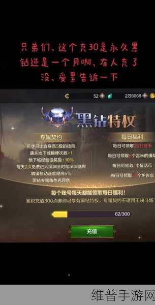 DNF 手游黑钻特权全解析，让你实力飞升