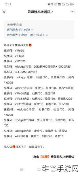 寻道大千2025最新兑换码攻略，解锁永久角色与丰厚福利