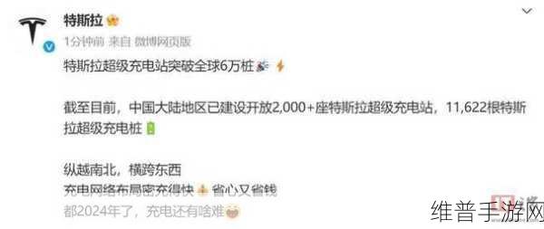 特斯拉超级充电桩破6万大关，手游攻略数据迎来新机遇