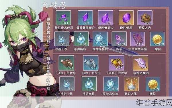 原神角色攻略，详解久岐忍突破所需材料及获取途径