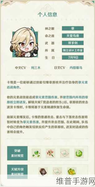 原神手游攻略，全面解析卡维突破所需材料