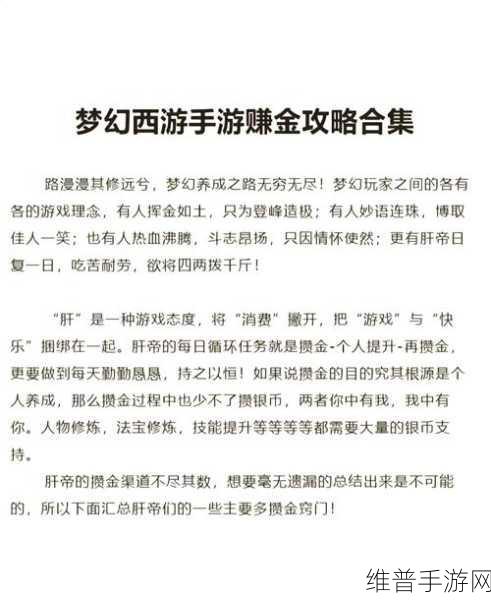 梦幻西游手游职业赚钱攻略，揭秘高效盈利之道