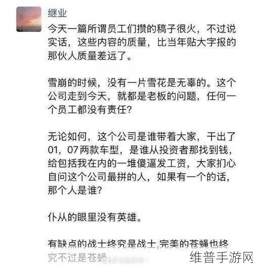 极越内部风波深度剖析，公关总监质疑，公司困境单一归责CEO的片面性
