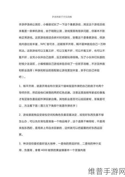 伊洛纳新手开局全攻略，手机版新人畅玩指南