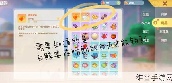 摩尔庄园手游白鲸获取全攻略,揭秘白鲸出没地点与钓取技巧
