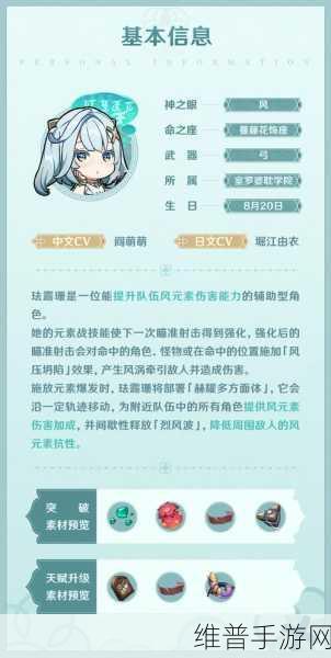 原神手游角色深度解析，四星风系辅助珐露珊全攻略