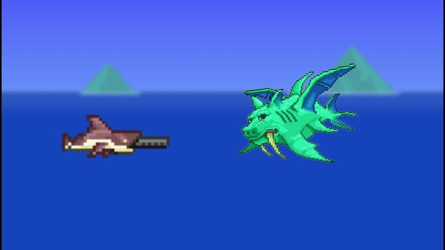 泰拉瑞亚,机关枪与巨齿鲨的实力大比拼